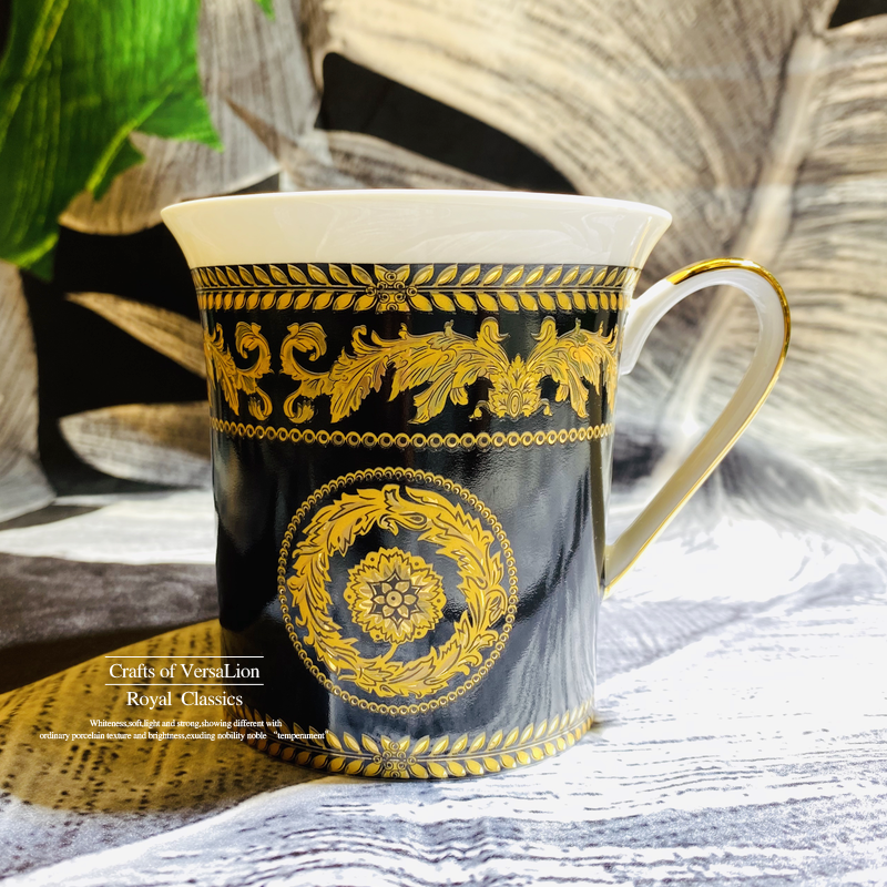 Black Gold Flower Ball (High Quality Bone China)European style luxurious Ceramic cup new pattern ins Net red cup Medusa Mug Bone China Coffee milk cup Tea cup