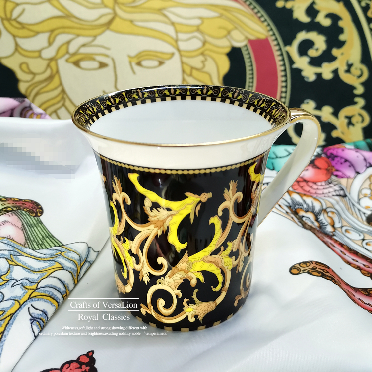 Special Black Gold Leaf (High Quality Bone China)European style luxurious Ceramic cup new pattern ins Net red cup Medusa Mug Bone China Coffee milk cup Tea cup