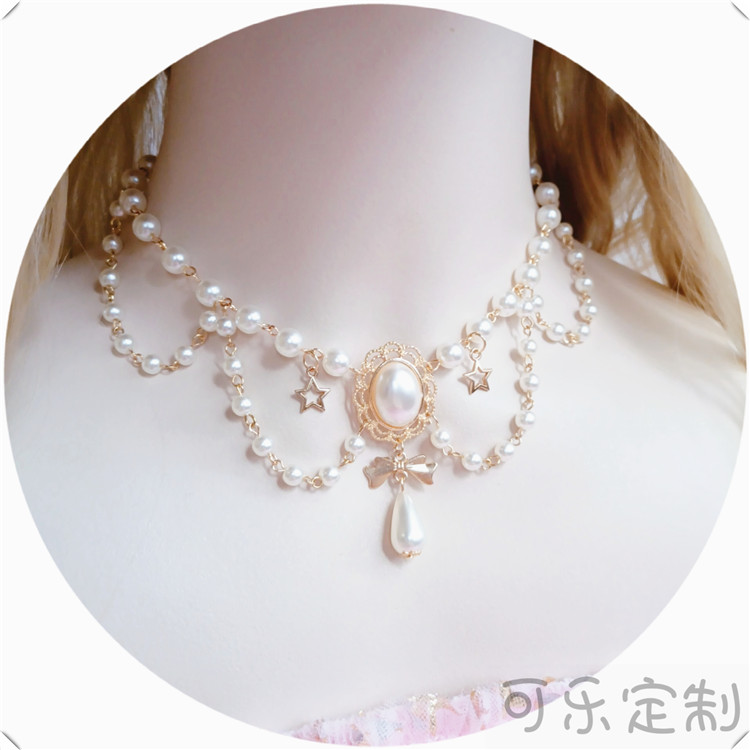 Section Boriginal Lolita Necklace daily Versatile stars Baroque multi-storey Pearl necklace Flower marriage Tea party Neck chain
