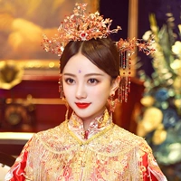 Красный аксессуар для волос для невесты, комплект с кисточками, китайский стиль, дракон и феникс