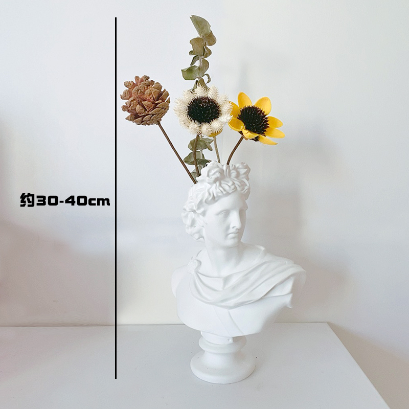Apollo Ornaments + Dried Flower Set Ains Retro flower arrangement vase David statue Cosmetic brush bucket a living room Home Furnishing Gypsum Sculpture Dried flower decorate Ornaments