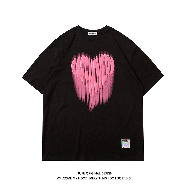 BlackGuochao brand Hip hop vibe wind Short sleeve T-shirt male Couples dress American style High street Graffiti Hand painted Half sleeve