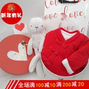 Năm mới sinh của hộp quà tặng heo Bộ quần áo màu đỏ cho bé trai và phụ nữ Áo khoác cotton dày cho bé