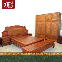 Huang Ze Burmese giường đôi bằng gỗ hồng + bàn đầu giường + tủ quần áo hàng đầu hộp gỗ gụ kết hợp phòng ngủ - Bộ đồ nội thất giường ngủ giá rẻ
