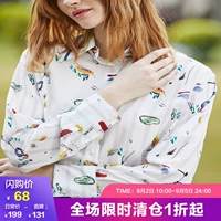 Áo phông nữ mùa xuân in hoa nữ Yu Yuer 2019 - Áo sơ mi dài tay sơ mi nữ họa tiết dài tay