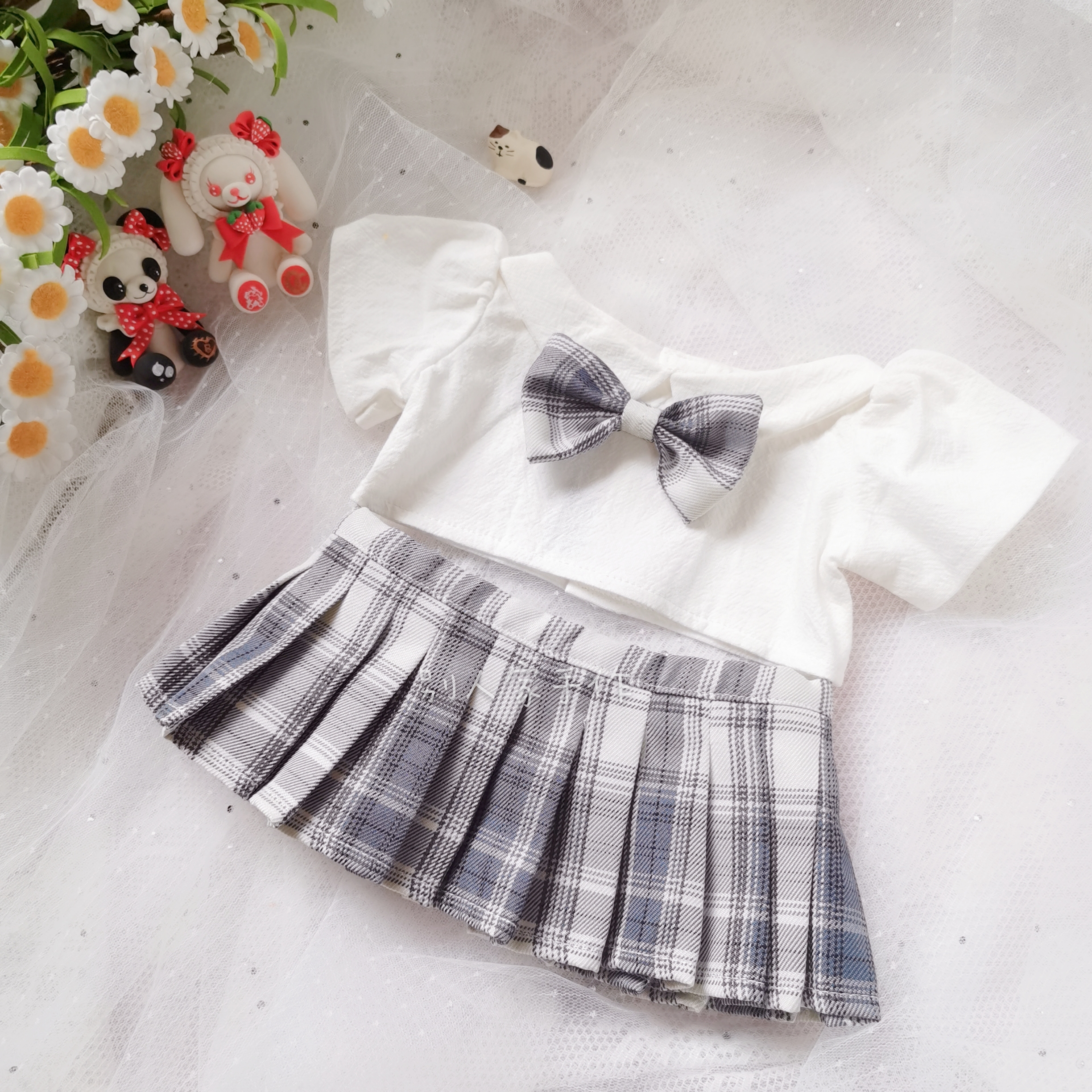 Greyfree shipping 40cm bjd  jk Plaid skirt Pleated skirt suit cotton doll Star doll clothes Hand made
