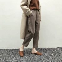 Quần kẻ sọc kẻ sọc nữ mùa thu đông mới phiên bản Hàn Quốc của quần lửng rộng cỡ lớn hoang dã retro chín điểm quần âu quần áo