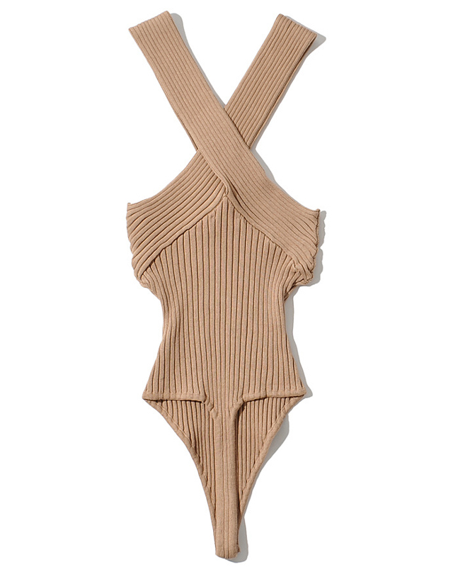 KhakiEuropean style Elegant Sleeveless overlapping halter  knitting one-piece garment Undershirt female sexy camisole Versatile vest jacket