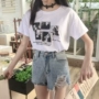 2018 cá tính mới tops nữ sinh viên lỏng lẻo Hàn Quốc ulzzang hoang dã xã hội trắng ngắn tay t-shirt nữ mùa hè áo phông trắng