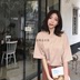 2018 mùa xuân mới Hồng Kông phong cách retro Hàn Quốc phiên bản của sang trọng lỏng mỏng màu rắn vòng cổ áo thun ngắn tay t-shirt nữ triều Mùa xuân