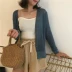Mùa hè của phụ nữ Hàn Quốc phiên bản của V-Cổ knit cardigan bên ngoài bằng gỗ tai ngắn điều hòa không khí áo sơ mi phần mỏng kem chống nắng khăn choàng áo khoác áo cardigan nữ Đan Cardigan