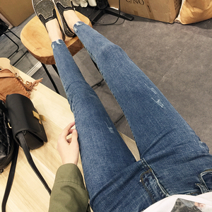 Mùa thu Hàn Quốc phiên bản của đa năng jeans nữ chân quần quần bút chì Slim stretch cao eo chín quần thủy triều của phụ nữ quần jean cao cấp