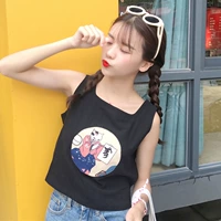 Mùa hè Hàn Quốc phiên bản của Harajuku phong cách đơn giản mô hình phim hoạt hình in không tay vuông cổ áo đáy hoang dã T-Shirt vest tops phụ nữ áo phông cao cấp