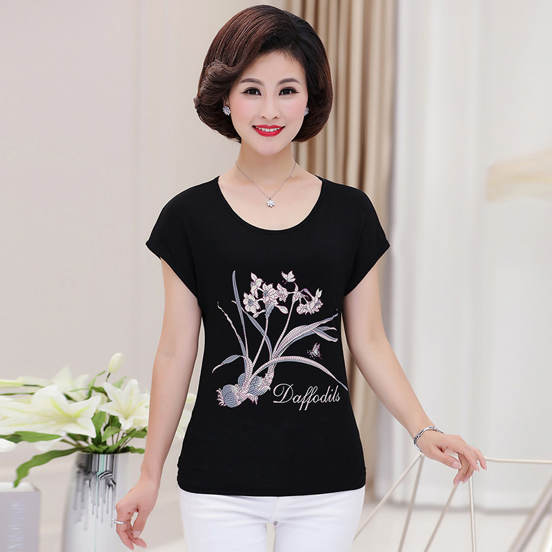 Phụ nữ trung niên mùa hè mới của mẹ ngắn tay t- shirt cộng với phân bón xl đáy áo sơ mi phương thức bông áo sơ mi