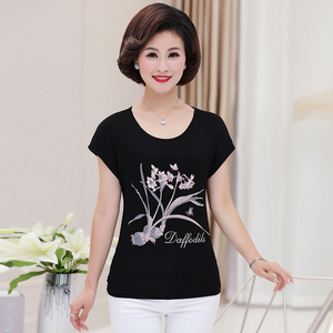 Phụ nữ trung niên mùa hè mới của mẹ ngắn tay t- shirt cộng với phân bón xl đáy áo sơ mi phương thức bông áo sơ mi