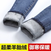 Với quần jeans nhung nữ dày mùa đông 2018 mới eo cao đã mỏng chân ấm và quần nhung nữ mặc