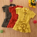 Летнее детское платье, однотонный корсет, в британском стиле, короткий рукав