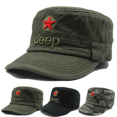 军帽男夏天平顶帽男黑色青年纯棉透气中年户外登山军迷帽迷彩帽女