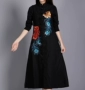 Mùa xuân và mùa thu Nghệ thuật mới Retro Phong cách Trung Quốc Công nghiệp nặng Hoa thêu Kích thước lớn Cotton cardigan Váy dài những mẫu váy len dáng dài đẹp