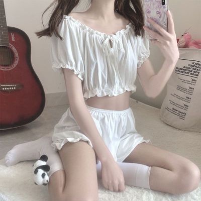 taobao agent Cute jacket, flashlight, pijama, set, plus size, with short sleeve