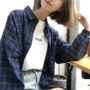 Đông Kawasaki-cho kẻ sọc cổ điển nhỏ đặc biệt tay áo thiết kế loose slim túi chia mùa thu dài tay áo sơ mi nữ sơ mi nữ đẹp