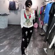 Kích thước lớn của phụ nữ chất béo chị đầu mùa thu mới phim hoạt hình ngọt ngào áo len mỏng áo khoác lỗ quần âu quần âu áo cardigan nữ