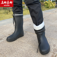 Giày đi mưa mùa thu đông cho nam, ủng nhung ấm nước, bao ngoài chống trượt cho nam, ủng đi mưa câu cá đến giữa bắp chân, giày chống nước, giày cao su nhẹ quần ủng cao su