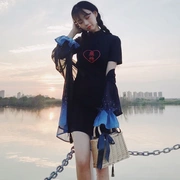 Retro Trung Quốc phong cách cô gái phù hợp với thêu váy trumpet tay áo chống nắng quần áo hai mảnh ulzzang mùa hè mới