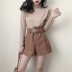 Phong cách retro sang trọng của Hồng Kông Quần short A-line thu đông 2018 mới len hoang dã eo cao quần lọt khe rộng chân nữ thời trang công sở nữ Quần short