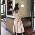 Dora Chaoren Hall Hồng Kông hương vị retro chic gỗ hoang dã tai eo eo là ren mỏng kẻ sọc váy nữ mùa hè Váy eo cao