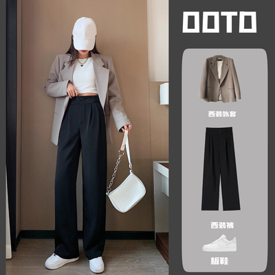 taobao agent Autumn black fitted suit, jeans, for plus size ladies, high waist