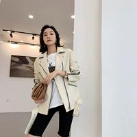 Осенняя длинная куртка, в корейском стиле, коллекция 2021, из натуральной кожи, средней длины