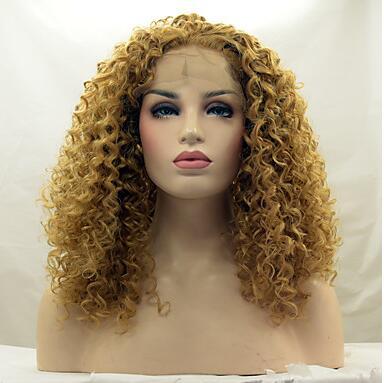 taobao agent Light golden front lace small rolled wig Foreign trade wigs