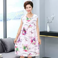 Đồ ngủ trung niên và người cao tuổi cotton lụa Bộ đồ ngủ nữ mùa hè váy không tay váy rộng kích thước lớn nhân tạo cotton mát mẻ dịch vụ nhà - Đêm đầm đầm trắng dự tiệc