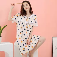 Xuân-hè ngắn tay váy ngủ nữ cotton lụa Hàn Quốc cotton lụa dễ thương kích thước lớn đồ ngủ cotton phụ nữ mang thai - Đêm đầm áo ngủ đẹp