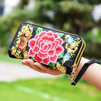 Этнический вместительный и большой бумажник из провинции Юньнань с молнией, кошелек, маленькая сумка клатч, этнический стиль, с вышивкой