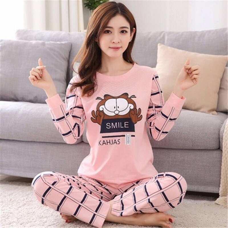 Garfield Long Sleeve Setpajamas female autumn pure cotton Long sleeve Korean version fresh student autumn girl lovely Spring and Autumn leisure wear suit Thin