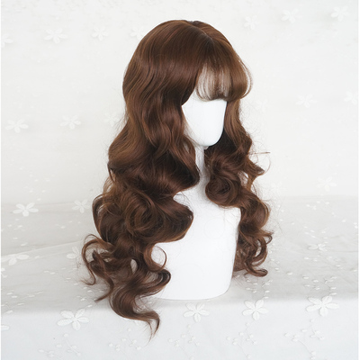 taobao agent Wig female long curly hair round face air bangs, big waves, long wavy long hair fluffy, naturally realistic curly hair full set
