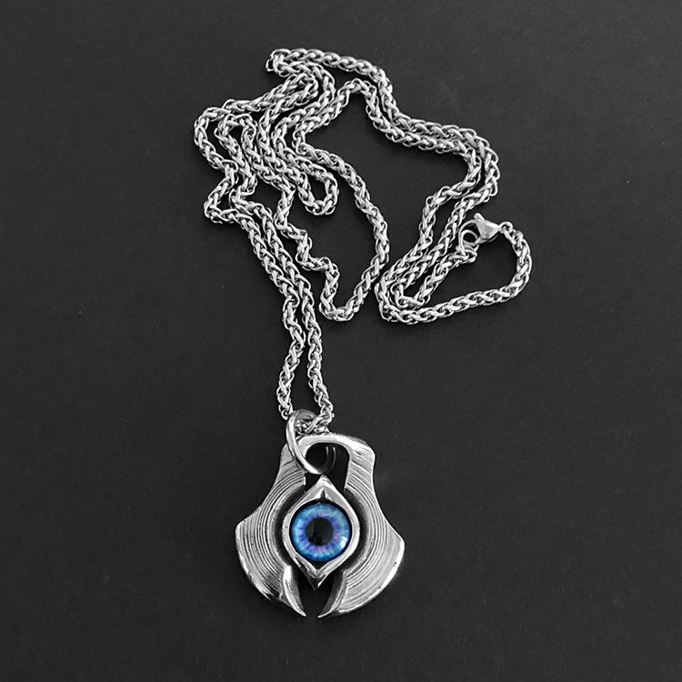 Eye Of God With Keel Chain 60Cmpersonality Retro Demonic Blue eyes Necklace male tide Domineering Hip hop Punk gemstone Magic eye Titanium steel Sweater Pendants