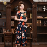 Biyang 2019 hè mới đầm mẹ in họa tiết sang trọng cho nữ trung niên áo dài tay - Quần áo của mẹ