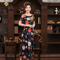 Biyang 2019 hè mới đầm mẹ in họa tiết sang trọng cho nữ trung niên áo dài tay - Quần áo của mẹ đồ bộ mặc nhà cho người trung niên