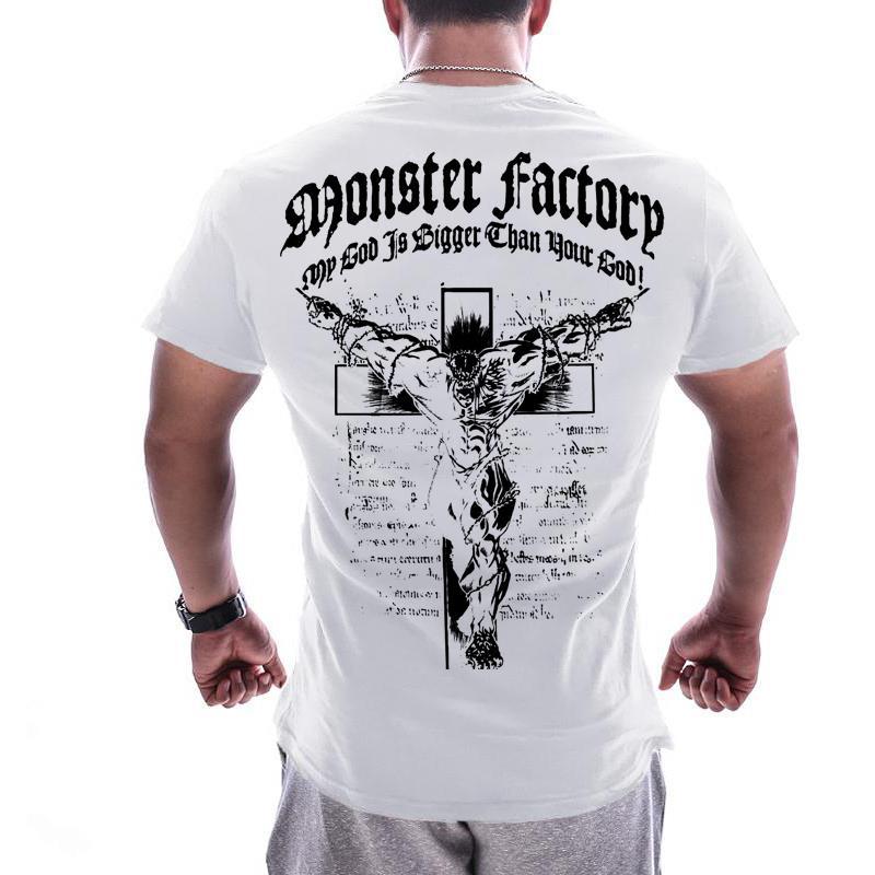 White Crosssummer new pattern muscle brother Short sleeve male easy Big size pure cotton elastic force motion T-shirt run train Fitness clothes