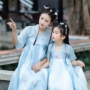 Cải thiện mùa hè hàng ngày Hanfu cha mẹ-con mặc mẹ và con gái trong phần dài trên váy voan 襦 襦 Trung Quốc phong cách váy ngực Qi - Trang phục dành cho cha mẹ và con bộ pijama cho gia đình 3 người