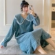 áo ngủ dài tay nữ mùa thu và phần dài mùa đông flannel Pyjama nữ mùa xuân và mùa thu áo khoác ngoài của Hàn Quốc phiên bản của tracksuit nhung san hô