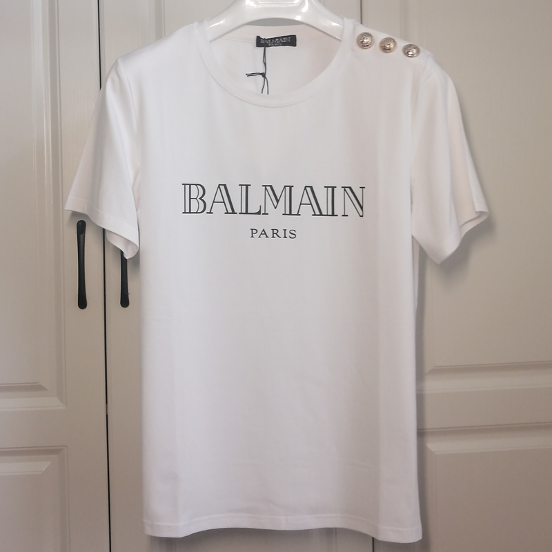 White And Black2021 Spring and summer new pattern balmain Half sleeve Star of the same style shoulder  Gold clasp gilding letter Short sleeve Balman T-shirt