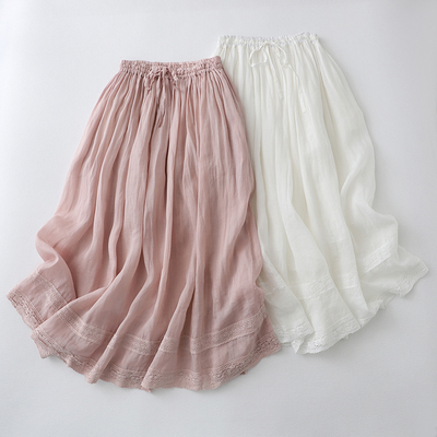 taobao agent Japanese pleated skirt, long skirt, elastic waist, with embroidery, A-line