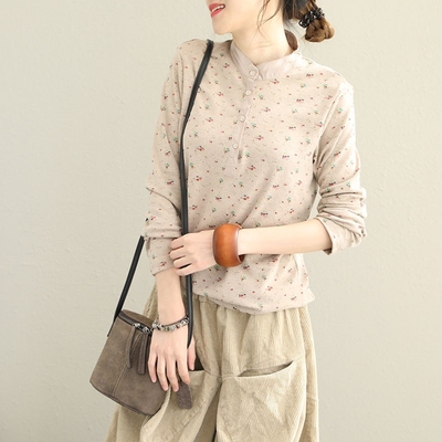 taobao agent Retro long-sleeve, bra top, T-shirt, floral print