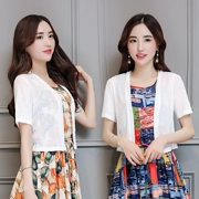 Mùa hè áo len nhỏ khăn choàng áo ngắn tay ngắn vest nhỏ bên ngoài cardigan quần áo chống nắng kích thước lớn áo khoác mỏng