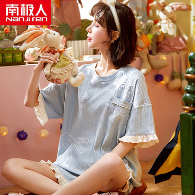 taobao agent Cotton summer pijama, fresh shorts, autumn uniform, set, Korean style, with short sleeve
