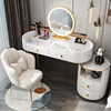 ZL round pure white 120cm table-hollow cabinet +LED mirror +white gold petal chair
